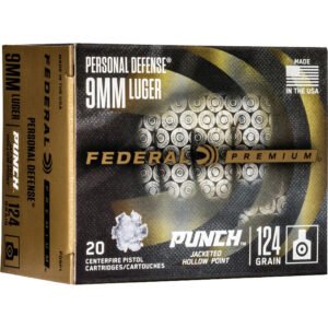 Federal Premium Punch Pistol Ammo 9mm 124 gr. JHP 20 rd.