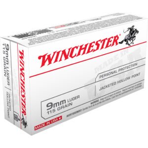Winchester USA Pistol Ammo 9mm Luger 115 gr. Jacketed HP 50 rd.