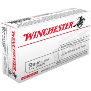 Winchester USA Pistol Ammo 9mm Luger 147 gr. Jacketed HP 50 rd.